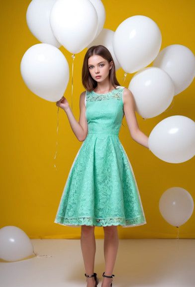 1girl light green dress floral lace