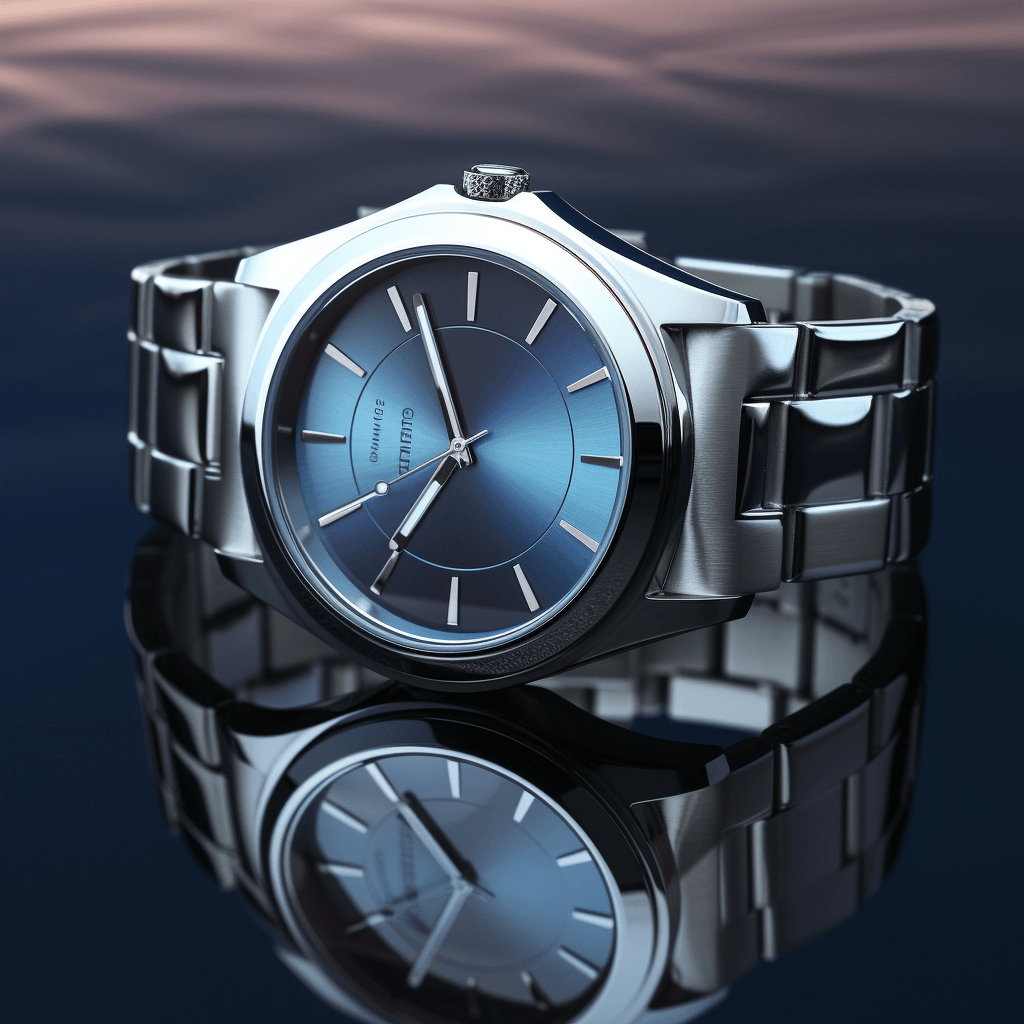 A sleek silver wristwatch with luminous marking by midjourney
