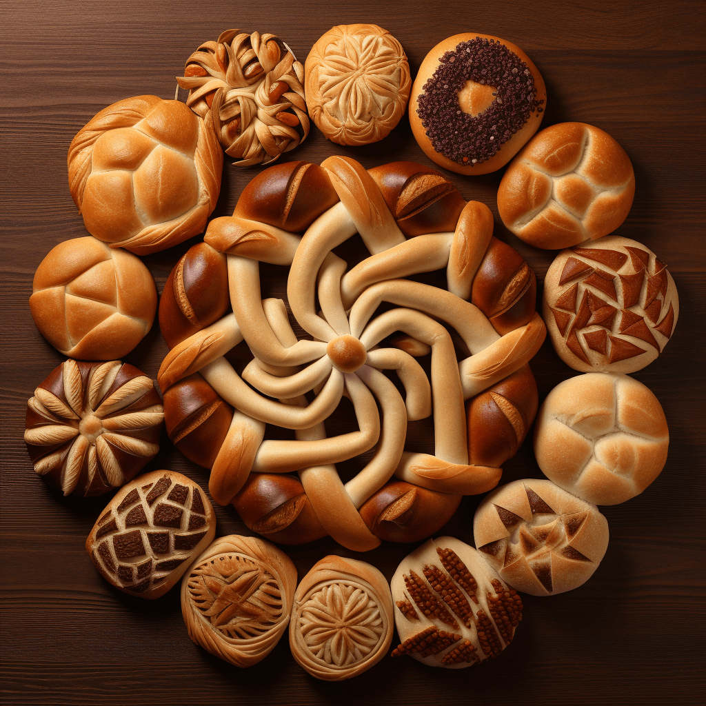 Bread rolls arranged in mesmerizing mandala by midjourney