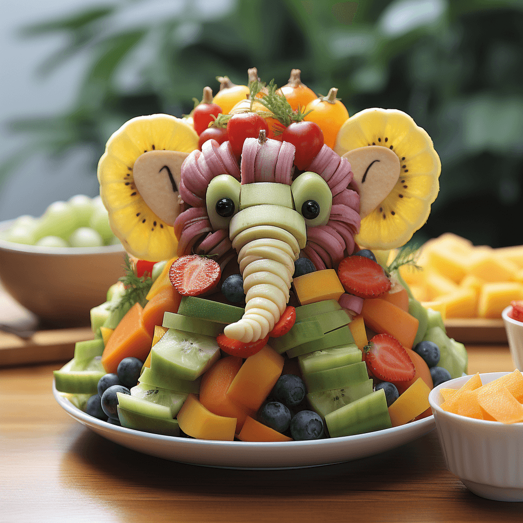 Fruit salad arranged as an elephant face by midjourney