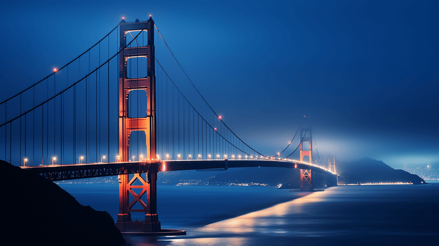Golden Gate Bridge tower piercing thick fog by midjourney