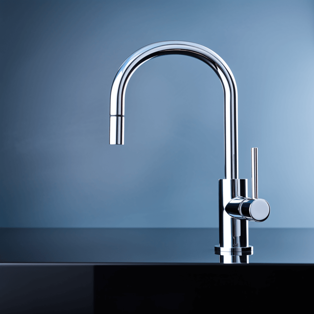 Minimalist product photography of a kitchen faucet by midjourney