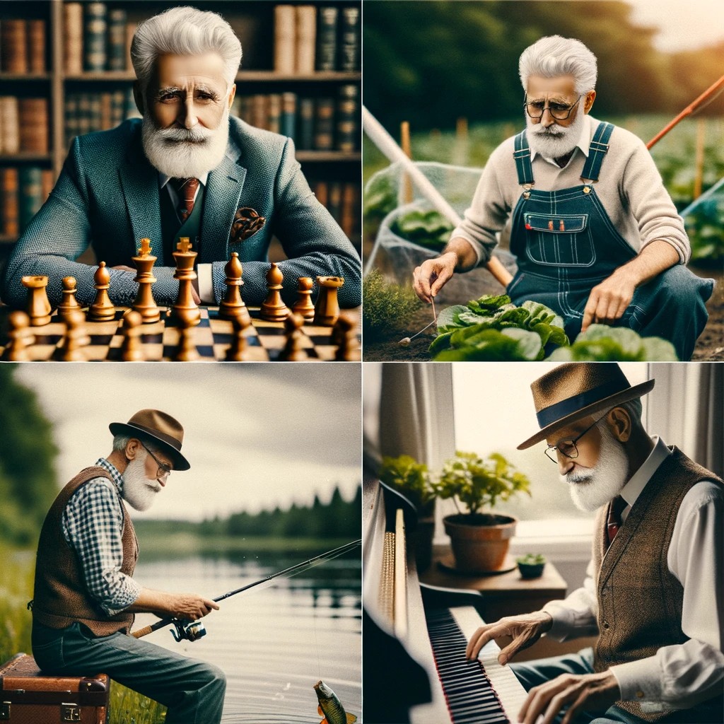 Photo montage of an elderly gentleman with a beard by dalle 3