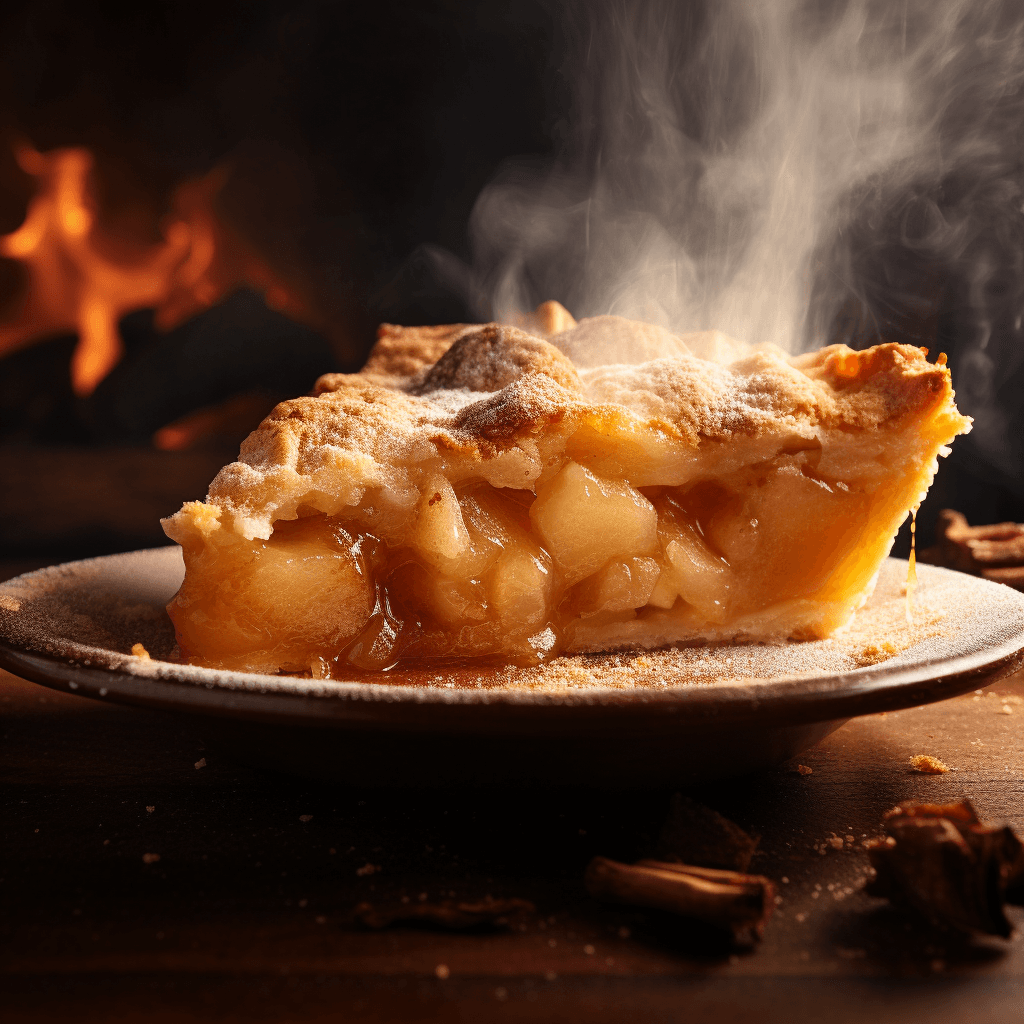 Steaming apple pie slice missing warm golden by midjourney