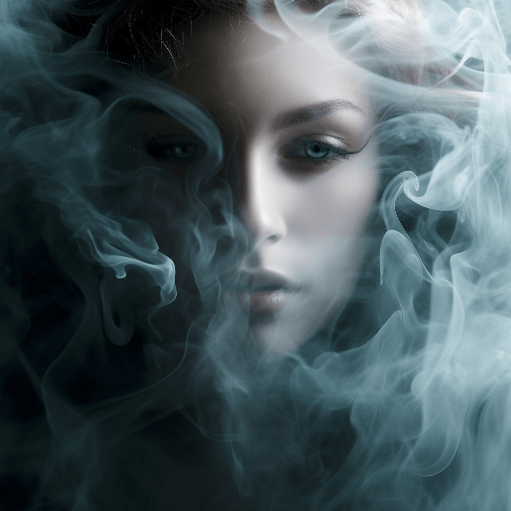 Woman face half-hidden by a veil of vapor by midjourney