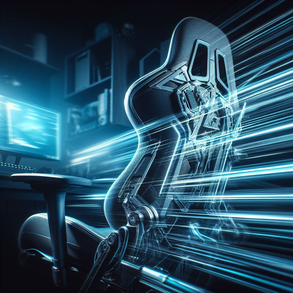 a mechanical gaming chair in motion blur by dalle 3