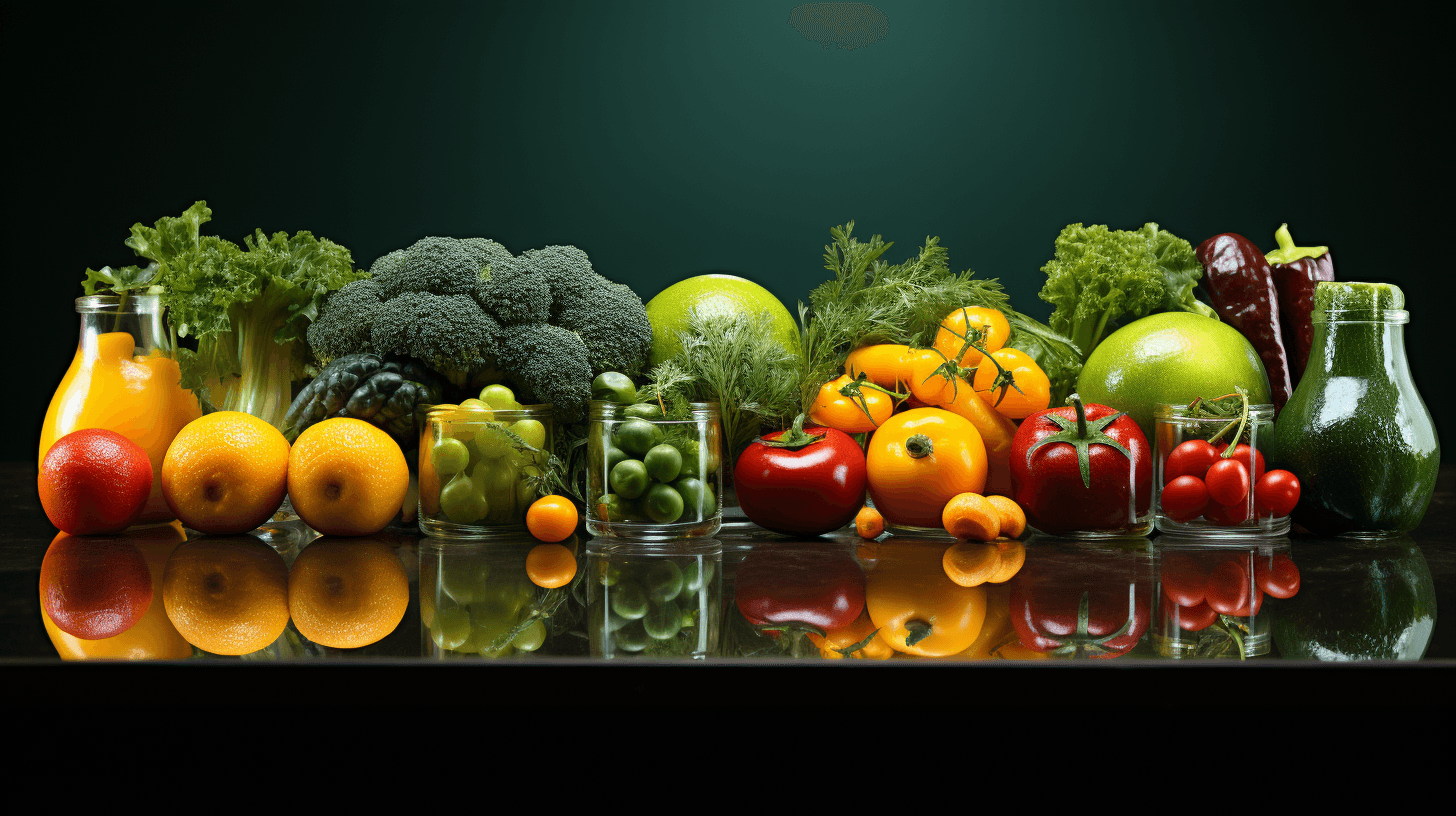a reflection of various vegetables and fruits by midjourney