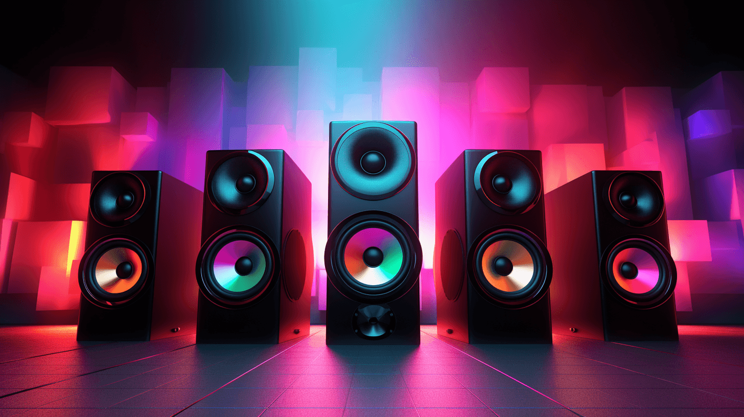 a series of premium home audio speakers by midjourney