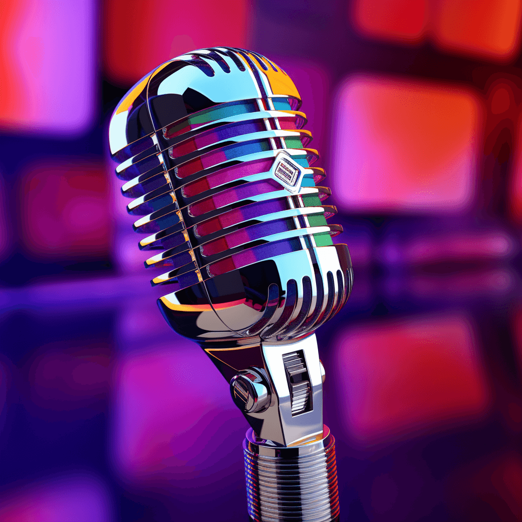 a shiny chrome-plated retro microphone placed by midjourney