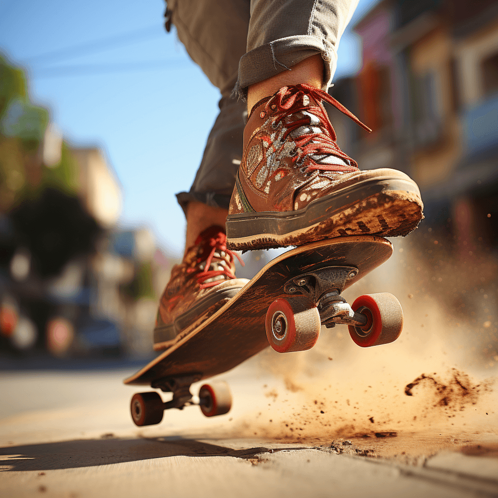 a skateboarders sneakers in mid-air motion blur by midjourney