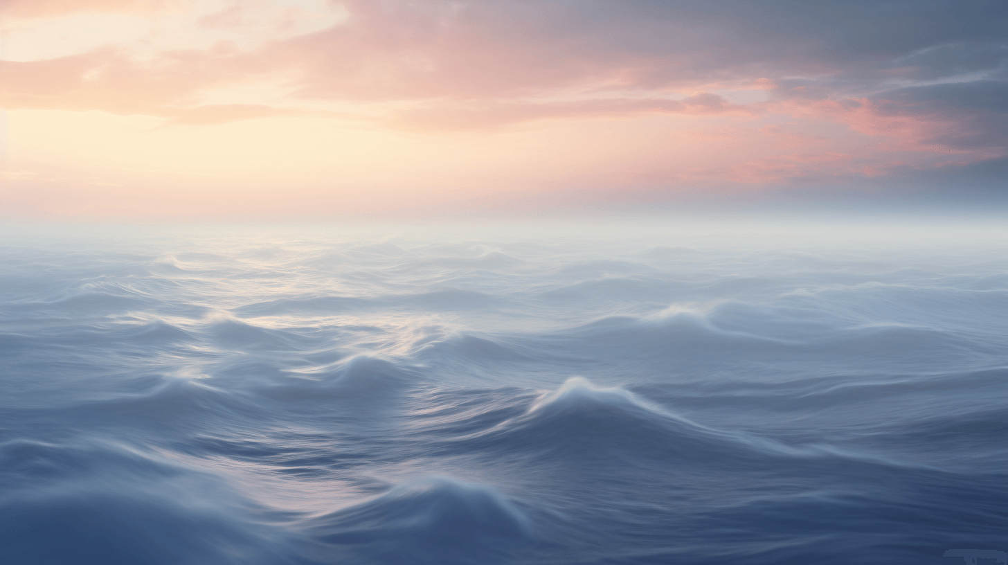 a vast ocean at dawn delicate mist on surface by midjourney