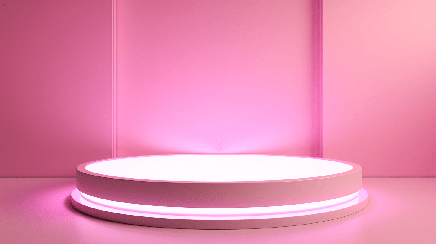 an illuminated round podium against a soft pink by midjourney
