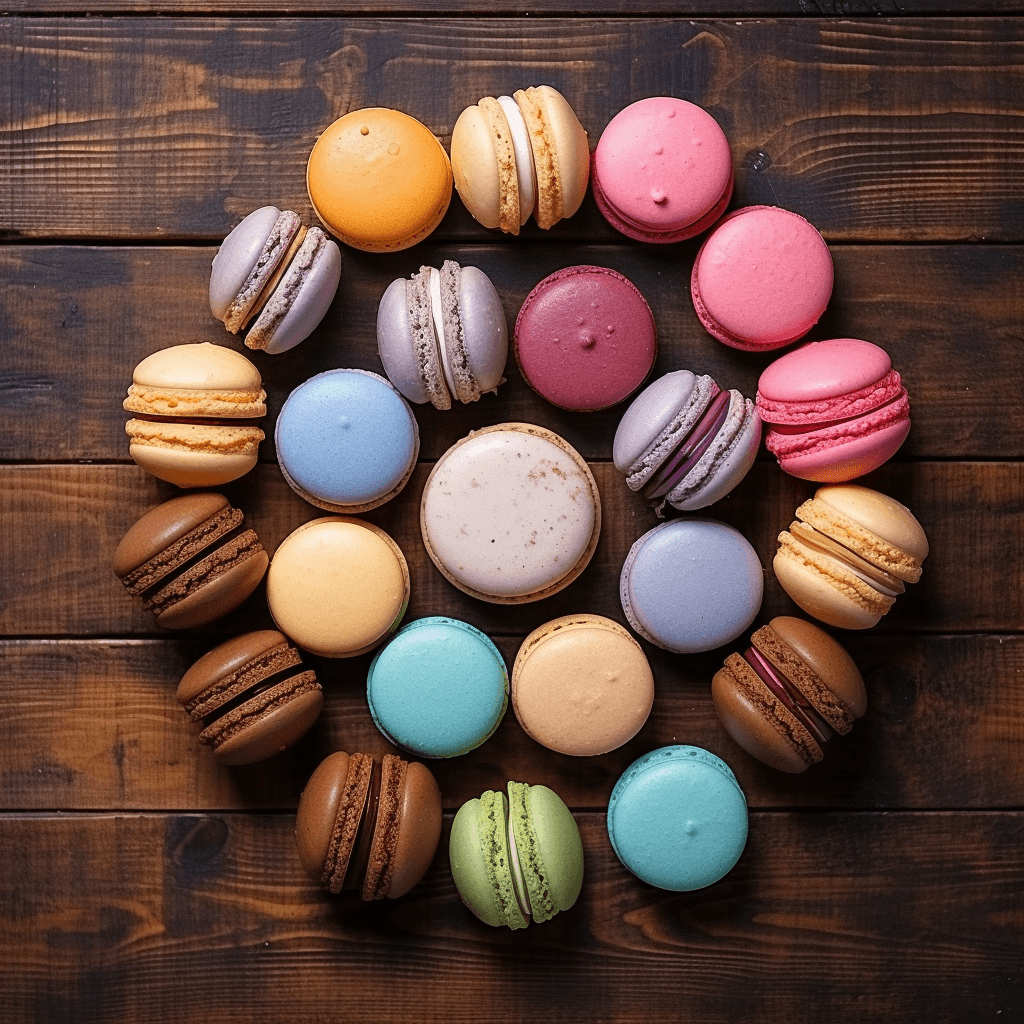 birds eye view of colorful macarons by midjourney