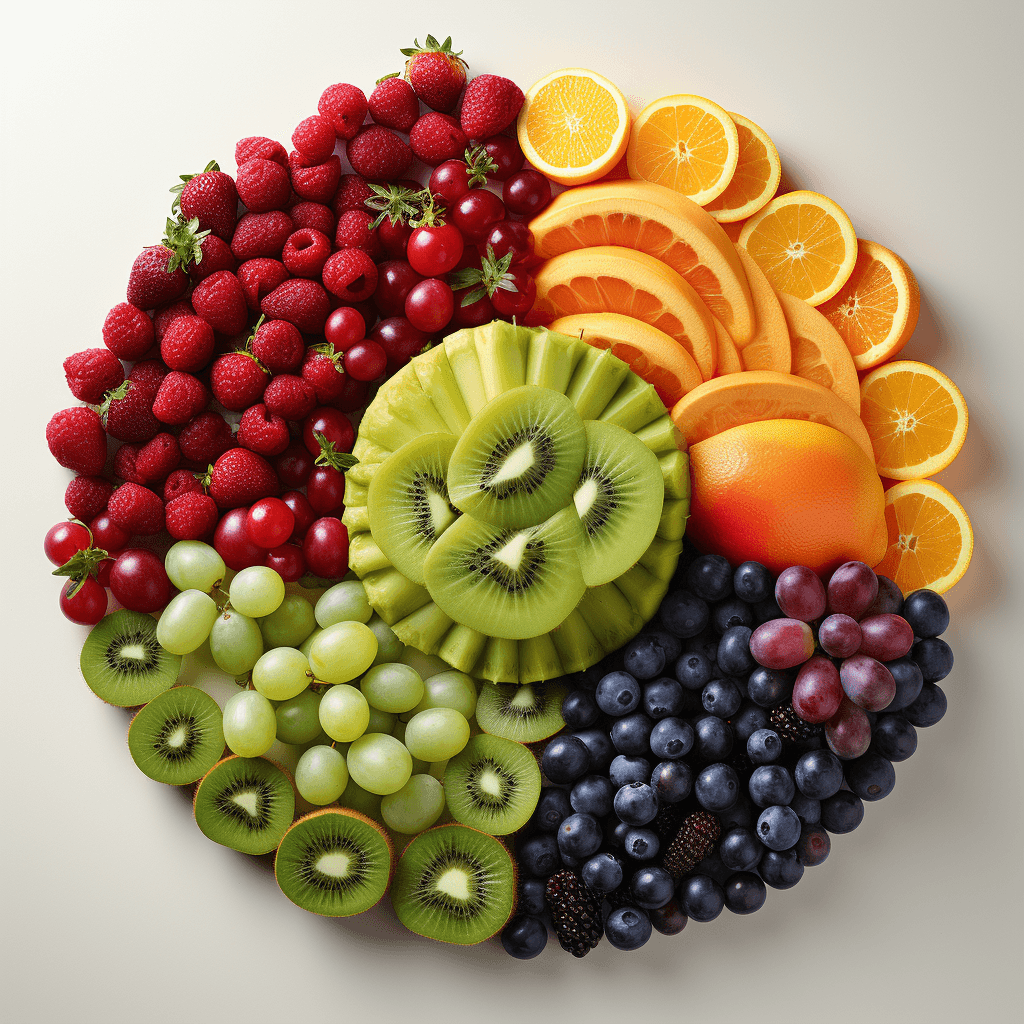 circular arrangement of fresh fruit by midjourney