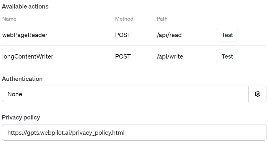 custom gpt add webpilot privacy policy