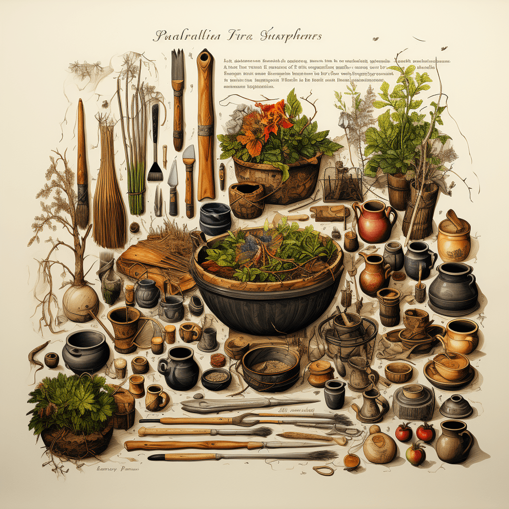 diagrammatic drawing of knolling potters clay by midjourney