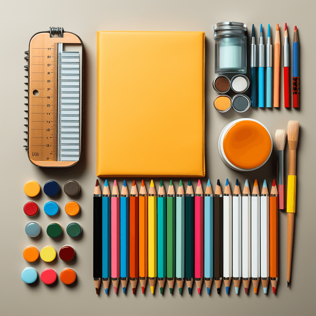 flat lay art supplies by midjourney