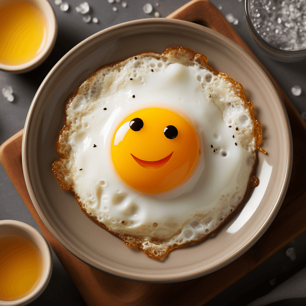flat lay photography of happy sunny side up egg by midjourney