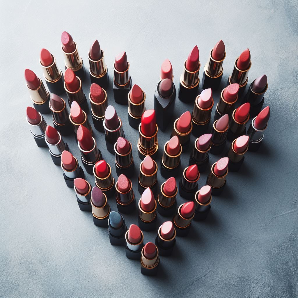 heart shape arrangement of standing lipsticks by dalle 3