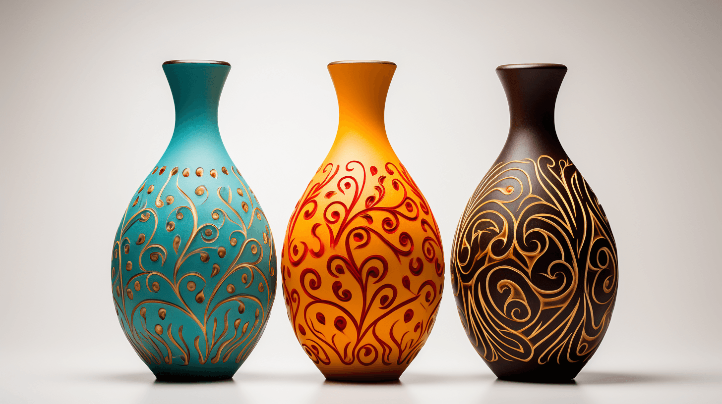 high key product photography of a set of handcrafted ceramic vases by midjourney