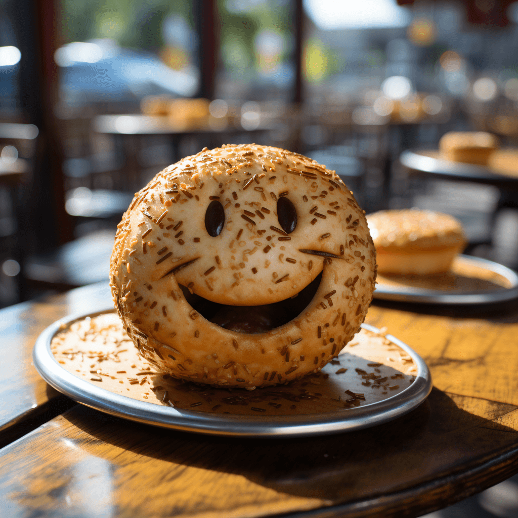 joyful bagel with a warm golden-brown crust by midjourney