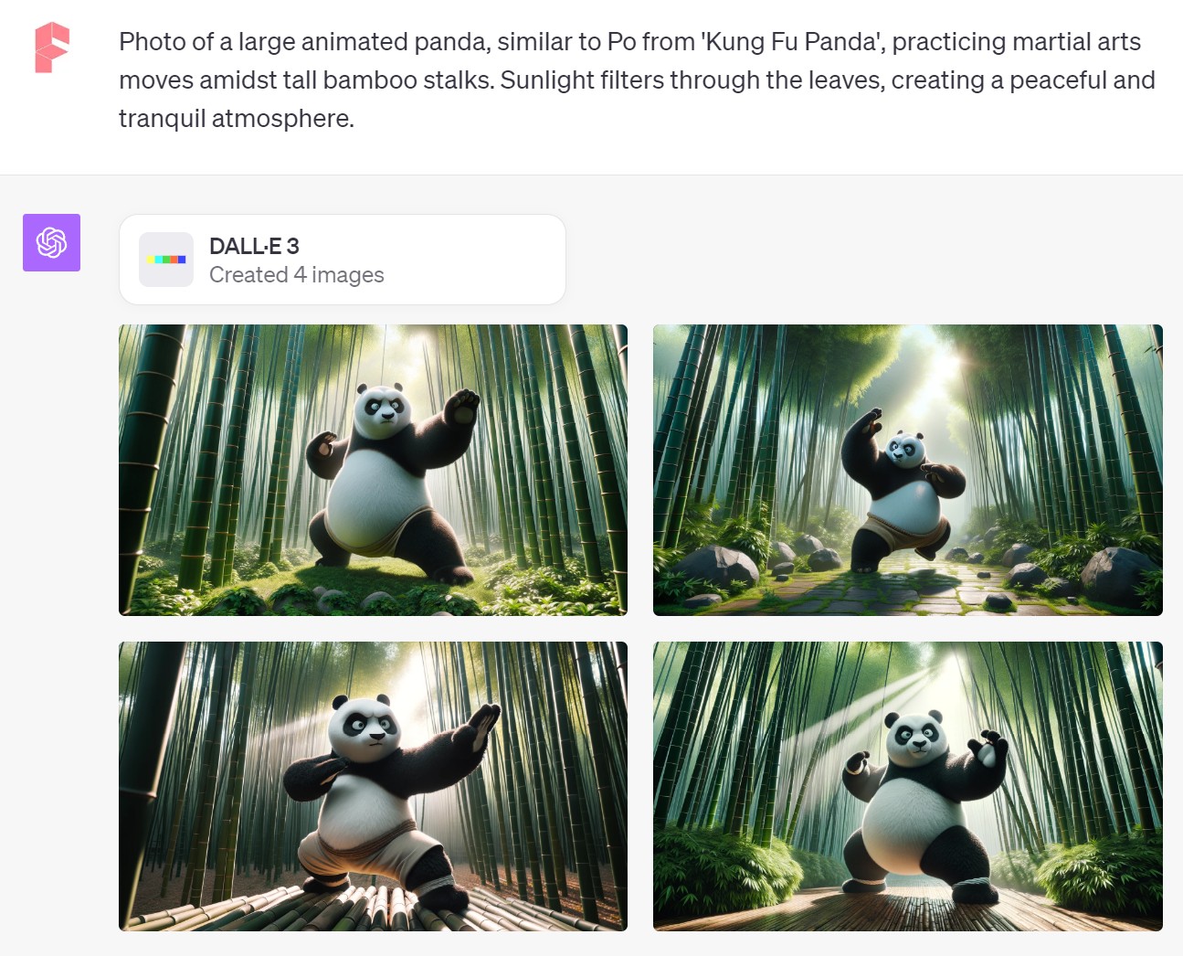 panda 3 practice martial art by dalle 3