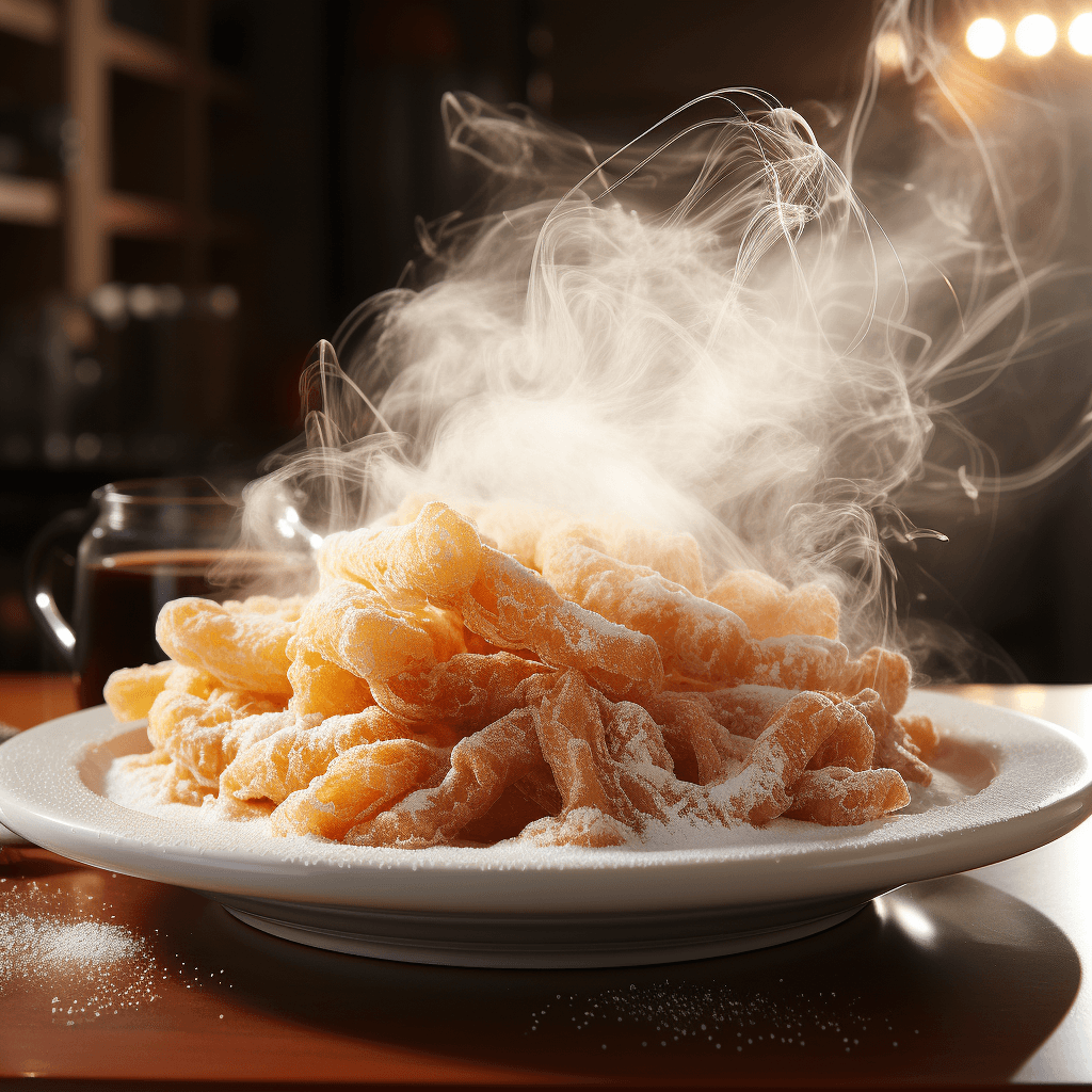 rising steam from freshly fried churros by midjourney