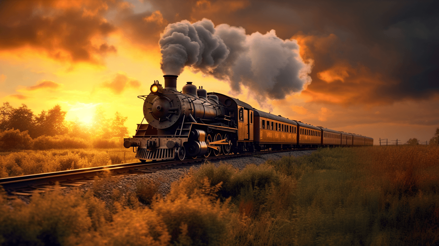 steam escaping from a vintage train backlit by midjourney