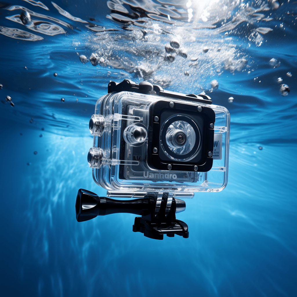 waterproof sports camera plunging into the deep by midjourney