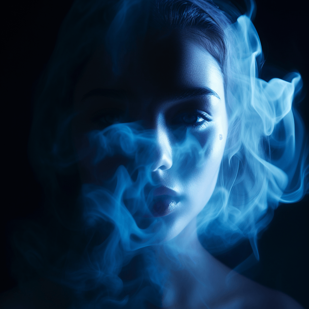 Woman face half-hidden by a veil of vapor by midjourney