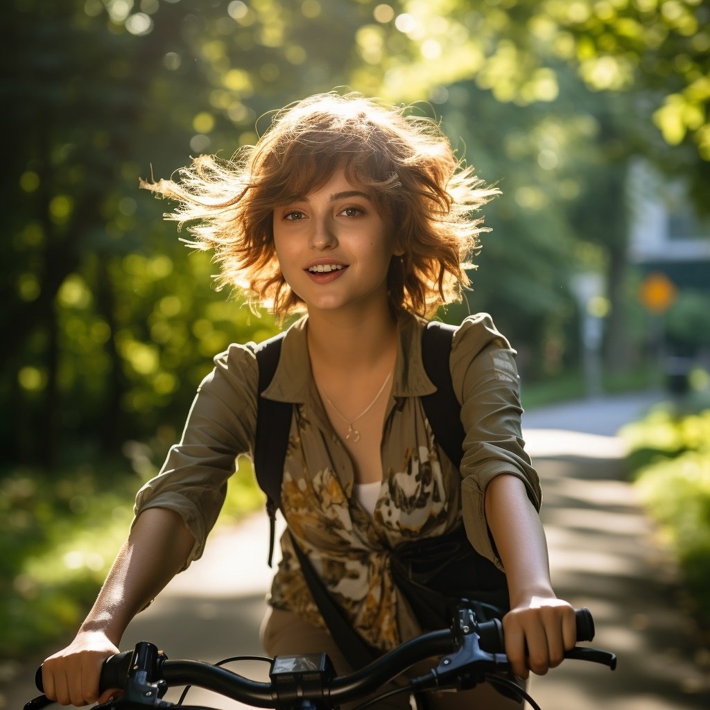 young woman riding bike 1 by midjourney